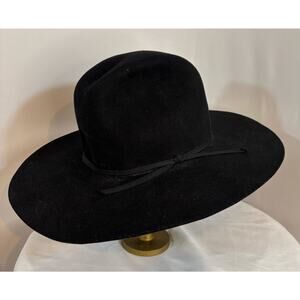 Black Wool Felt Wide Brim Fedora Rancher Hat Made in USA 22” Circumference